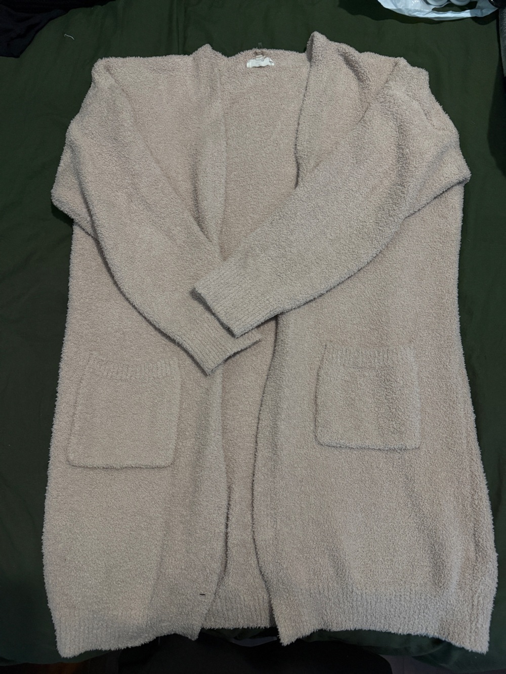 entro Cozy Open-Front Long Cardigan in Light Taupe